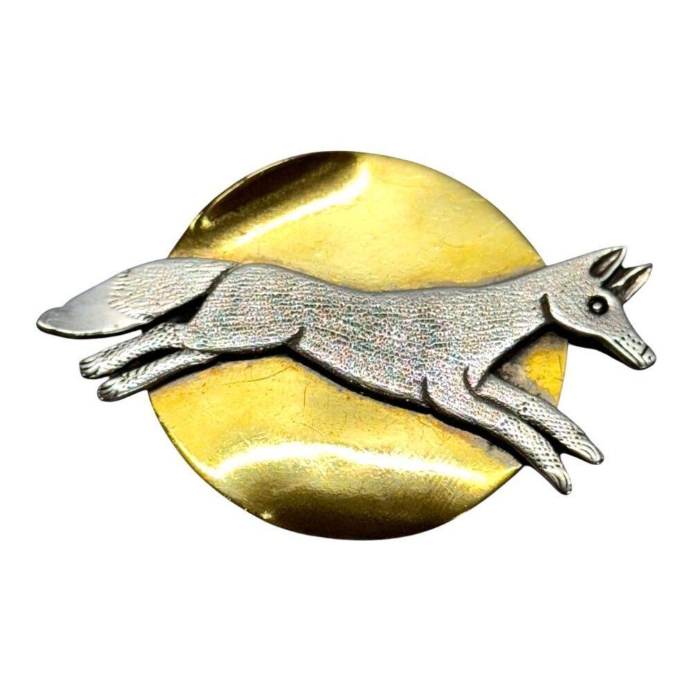 Vintage Navajo RARE Clarence and Russell Lee Sterling Silver Running Fox Brooch